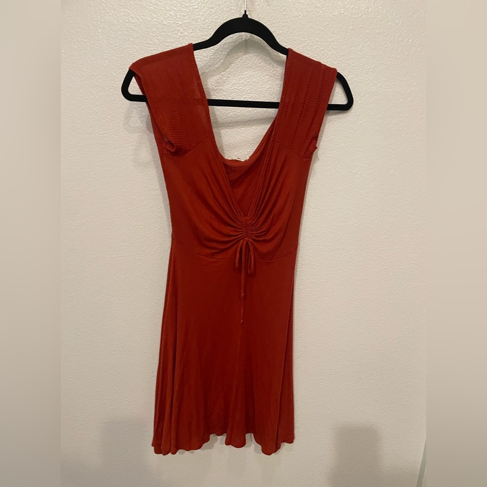 Rust Orange Mini Dress with Cinch Top